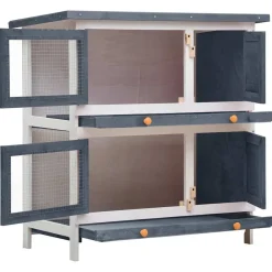 Articles Pour Animaux De Compagnie-vidaXL Clapier d'extérieur 4 portes Bois Gris