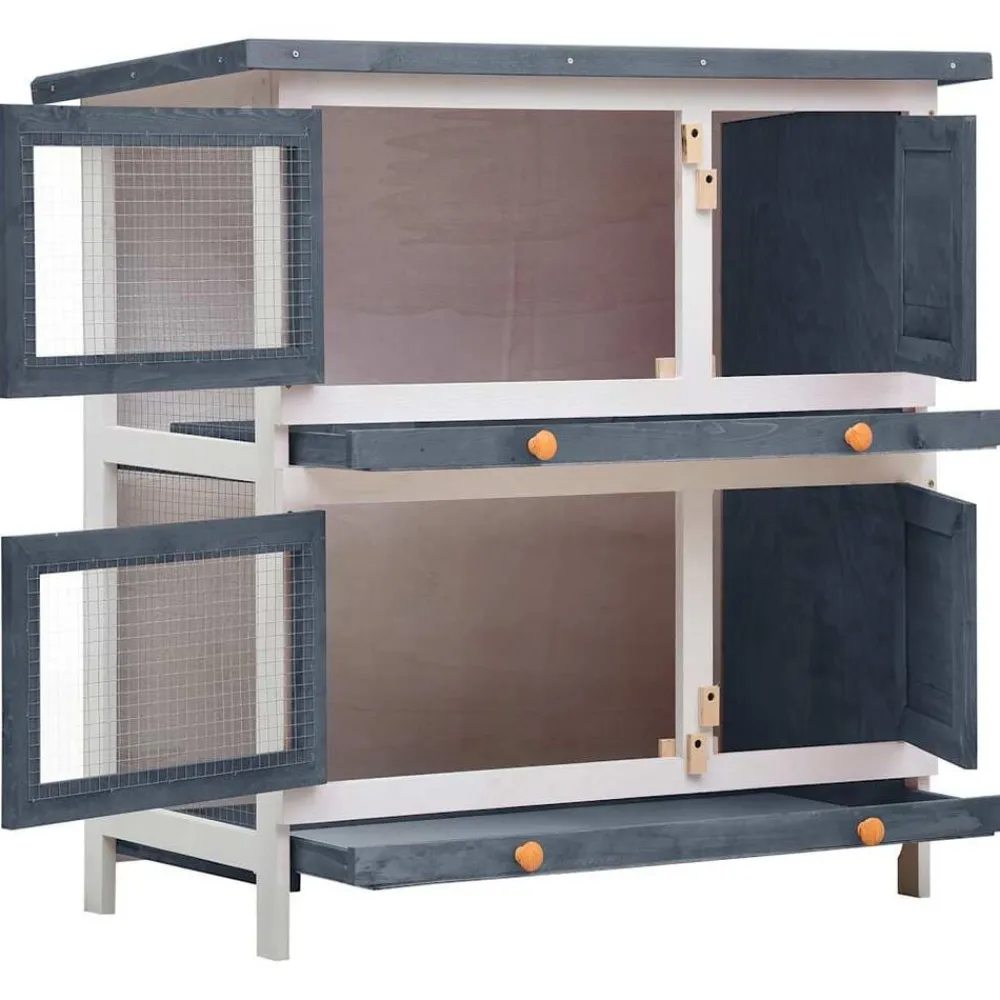 Articles Pour Animaux De Compagnie-vidaXL Clapier d'extérieur 4 portes Bois Gris