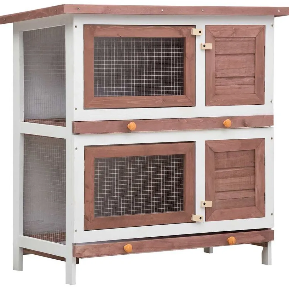 Articles Pour Animaux De Compagnie-vidaXL Clapier d'extérieur 4 portes Bois Marron