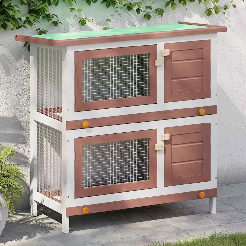 Articles Pour Animaux De Compagnie-vidaXL Clapier d'extérieur 4 portes Bois Marron