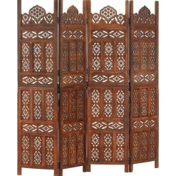 Séparateurs De Pièces-vidaXL Cloison de séparation 4 panneaux Marron 160x165cm Bois manguier Marron foncé