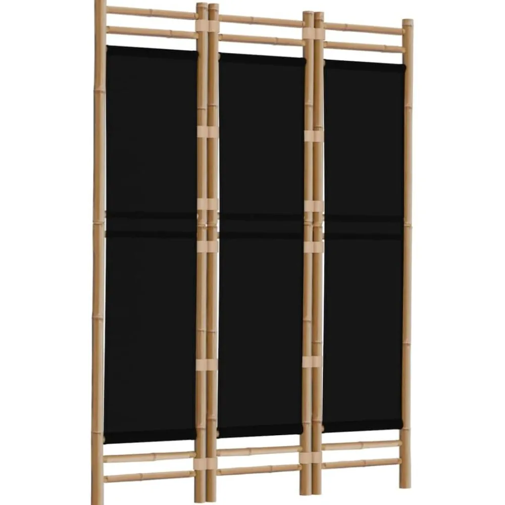 Séparateurs De Pièces-vidaXL Cloison de séparation pliante 3 panneaux 120 cm Bambou et Toile Noir