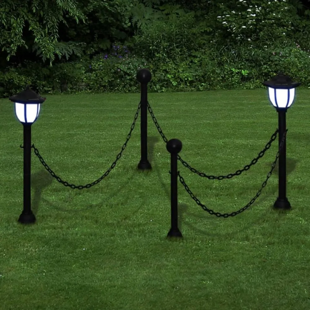 vidaXL Clôture à chaîne avec deux lampes solaires LED et deux piquets