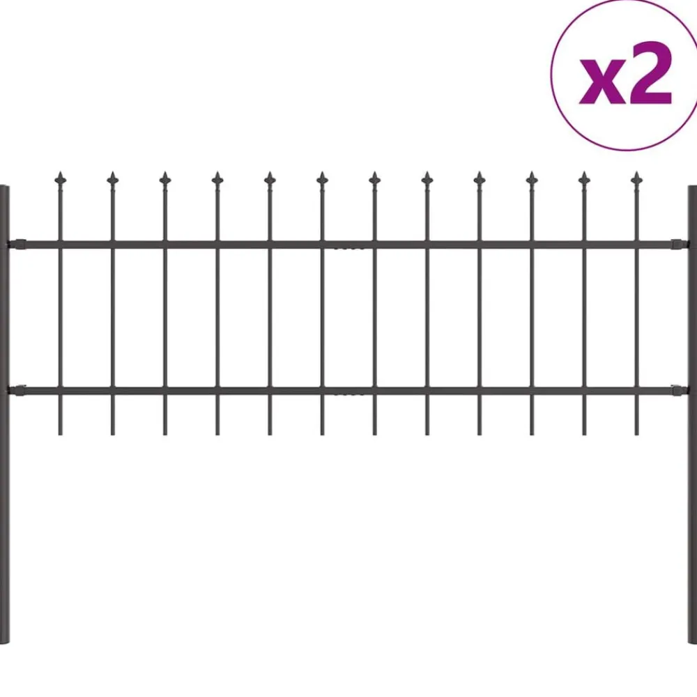 Clôtures & Barrières-vidaXL Clôture de jardin 2 pcs 3,4 x 0,6 m Acier revêtu de poudre Gris