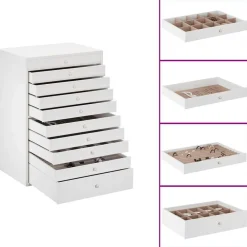Santé & Beauté-vidaXL Coffret à bijoux 10 niveaux avec porte-montres 29 x 20,5 x 40,5 cm Blanc