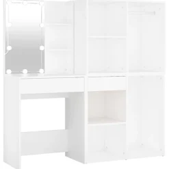 Armoires & Meubles De Rangement-vidaXL Coiffeuse à LED avec 2 armoires Bois d'ingénierie Blanc