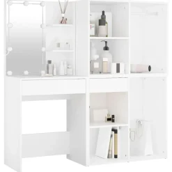 Armoires & Meubles De Rangement-vidaXL Coiffeuse à LED avec 2 armoires Bois d'ingénierie Blanc