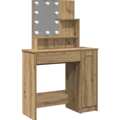 Tables-vidaXL Coiffeuse avec LED chêne artisanal 86,5x35x136 cm ch&ecirc;ne artisanal