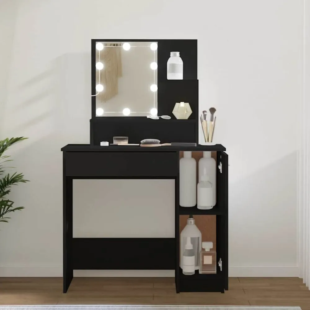 Tables-vidaXL Coiffeuse avec LED 86,5x35x136 cm Noir