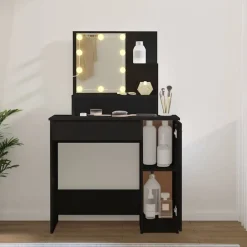 Tables-vidaXL Coiffeuse avec LED 86,5x35x136 cm Noir