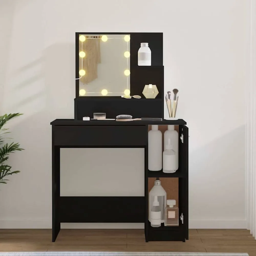 Tables-vidaXL Coiffeuse avec LED 86,5x35x136 cm Noir