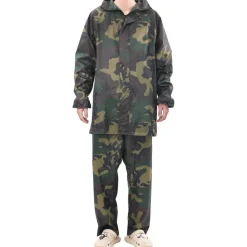 Vêtements & Accessoires-vidaXL Combinaison de pluie avec capuche 2 pcs Hommes Camouflage M Vert