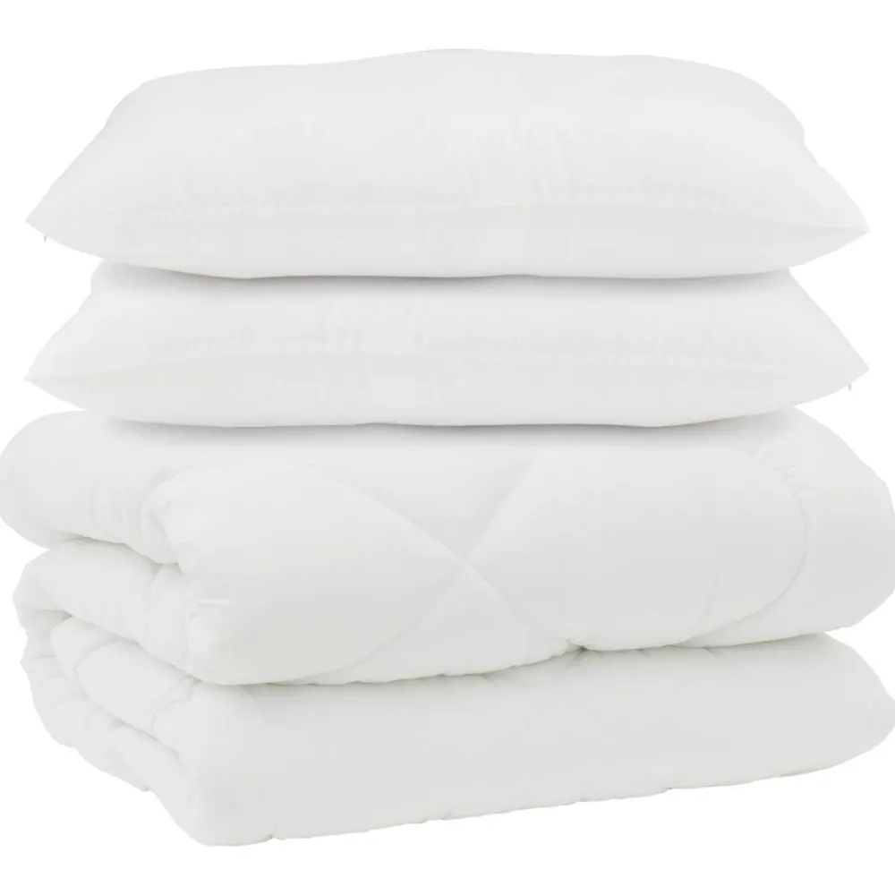 vidaXL Couette avec Oreillers 3 pcs Blanc Microfibre et Plumes D'oie