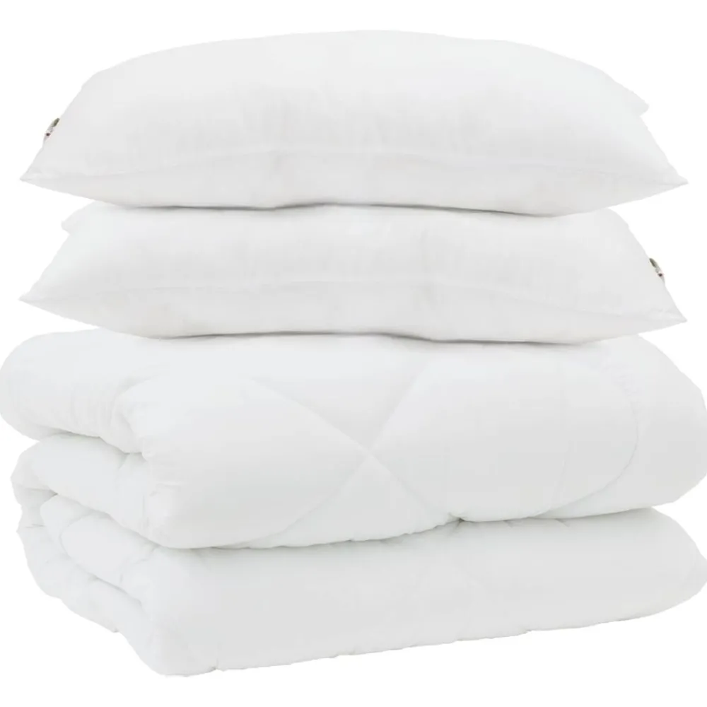 vidaXL Couette avec Oreillers 3 pcs Blanc Microfibre et Plumes D'oie