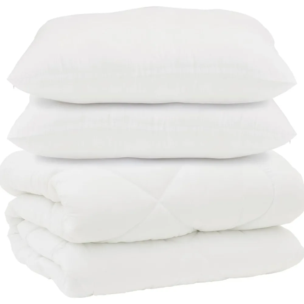 vidaXL Couette avec Oreillers 3 pcs Blanc Microfibre et Plumes D'oie