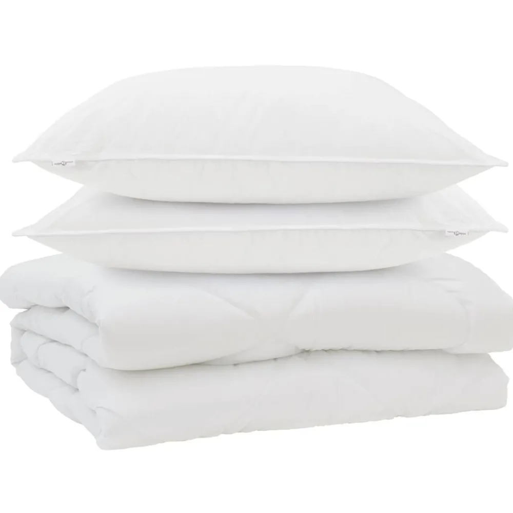 Linge-vidaXL Couette avec oreiller 3 pcs Blanc Microfibre