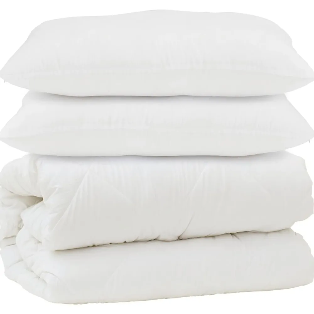 Linge-vidaXL Couette avec oreiller 3 pcs Blanc Microfibre