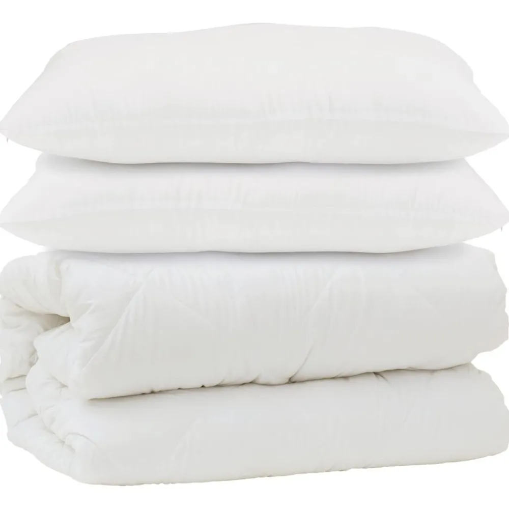 Linge-vidaXL Couette avec oreiller 3 pcs Blanc Microfibre