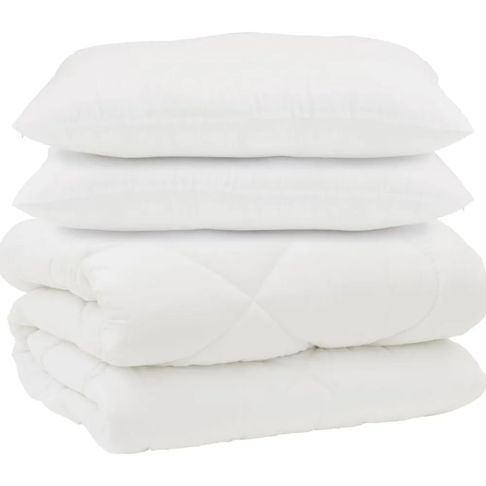 vidaXL Couette avec Oreillers 3 pcs Blanc Microfibre et Plumes D'oie