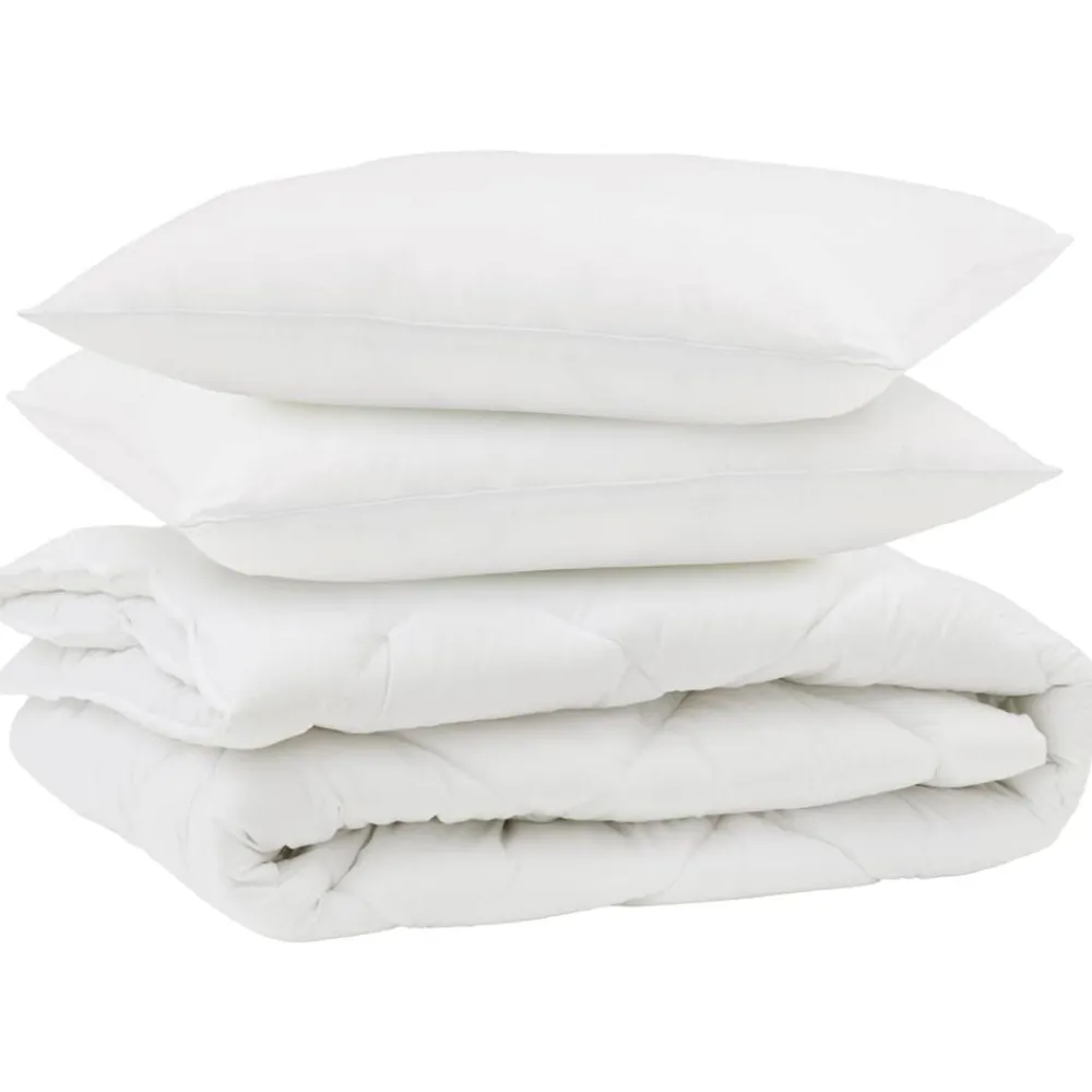 Linge-vidaXL Couette avec oreiller 3 pcs Blanc Microfibre