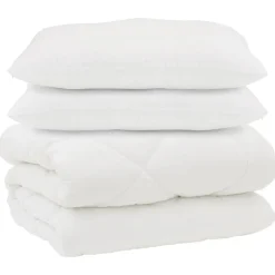 Linge-vidaXL Couette avec Oreillers 3 pcs Blanc Microfibre et Plumes D'oie