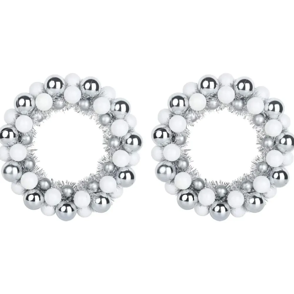 Décorations-vidaXL Couronnes de Boules de Noël 2 pcs Blanc et Argent blanc et argenté