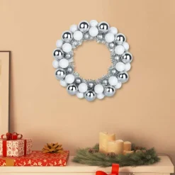 Décorations-vidaXL Couronnes de Boules de Noël 2 pcs Blanc et Argent blanc et argenté