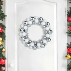 Décorations-vidaXL Couronnes de Boules de Noël 2 pcs Blanc et Argent blanc et argenté