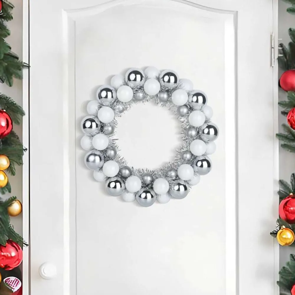 Décorations-vidaXL Couronnes de Boules de Noël 2 pcs Blanc et Argent blanc et argenté