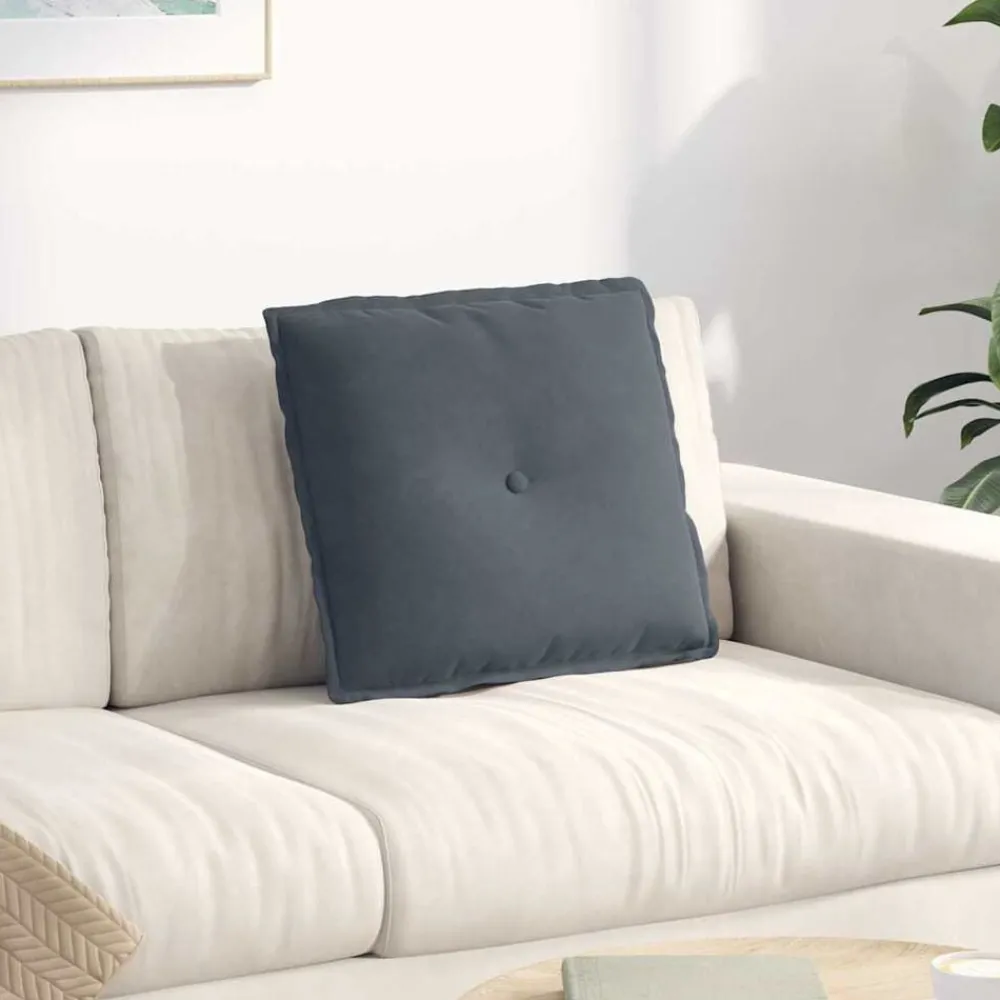 Décorations-vidaXL Coussin de Dos 50 x 45 cm Tissu en velours côtelé Gris foncé