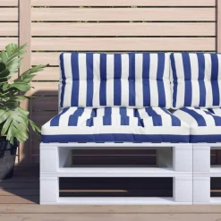 vidaXL Coussin de palette rayures bleues et blanches 70x40x12 cm tissu