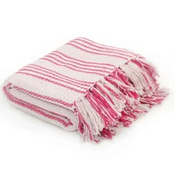 Linge-vidaXL Couverture coton à rayures 125x150 cm rose et blanc