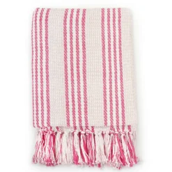 Linge-vidaXL Couverture coton à rayures 125x150 cm rose et blanc