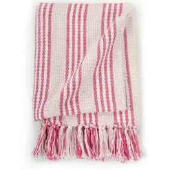 Linge-vidaXL Couverture coton à rayures 125x150 cm rose et blanc