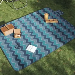 Loisirs De Plein Air-vidaXL Couverture de pique-nique pliable vague bleue 200x150cm velours Bleu foncé