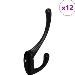 vidaXL Crochet à vêtements 12 pcs Noir 102 x 29 x 47mm Alliage de zinc