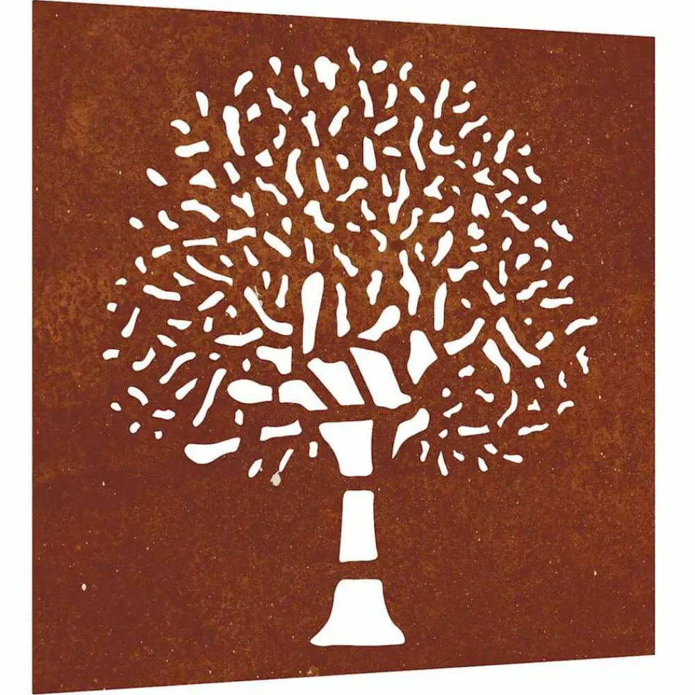 Décorations-vidaXL Décoration murale jardin 55x55 cm acier corten design d'arbre