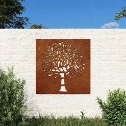 Décorations-vidaXL Décoration murale jardin 55x55 cm acier corten design d'arbre