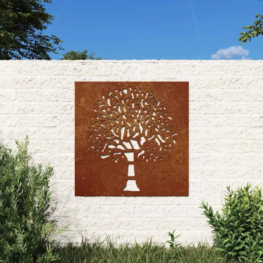 Décorations-vidaXL Décoration murale jardin 55x55 cm acier corten design d'arbre