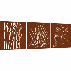 vidaXL Décorations murales jardin 3 pcs 55x55 cm design d'herbe