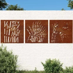 vidaXL Décorations murales jardin 3 pcs 55x55 cm design d'herbe