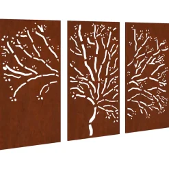 vidaXL Décorations murales jardin 3 pcs 105x55 cm design d'arbre acier