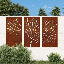 vidaXL Décorations murales jardin 3 pcs 105x55 cm design d'arbre acier