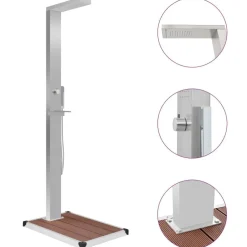 vidaXL Douche d'extérieur avec receveur de douche WPC Acier inoxydable