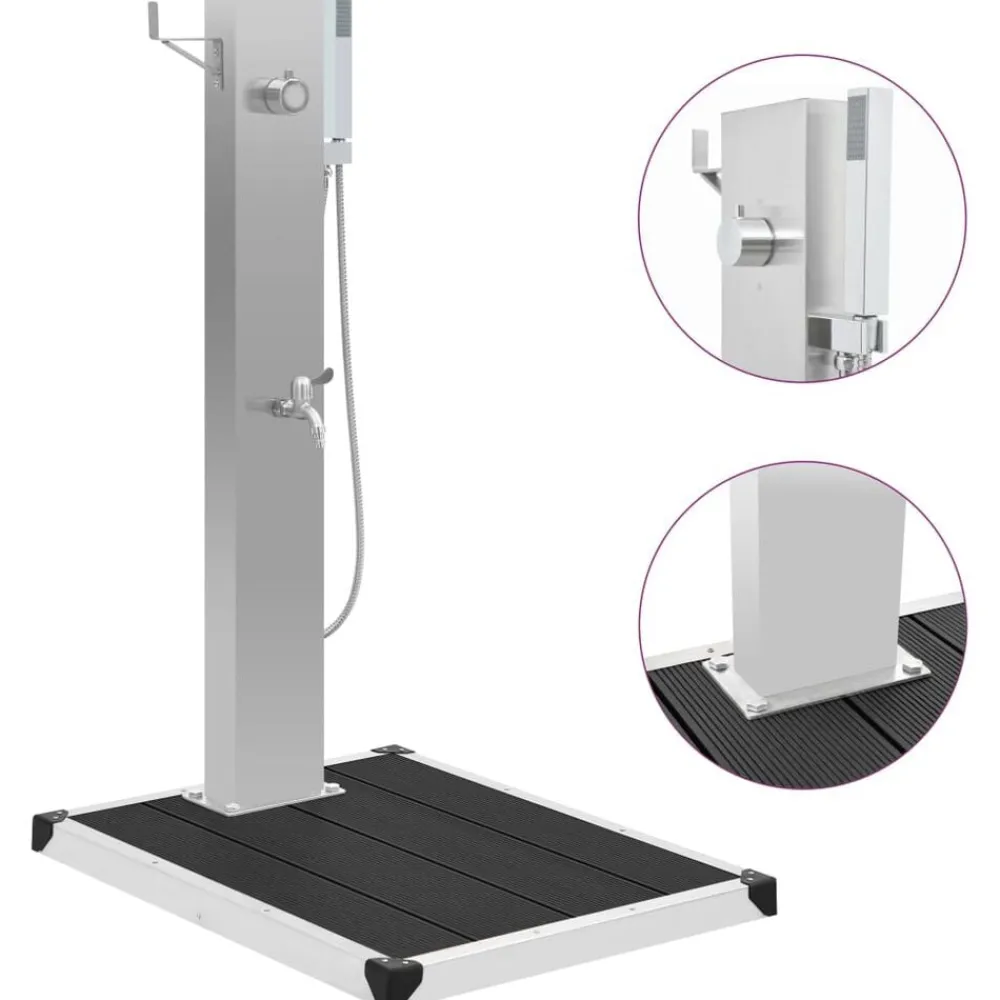 vidaXL Douche d'extérieur avec receveur de douche WPC Acier inoxydable