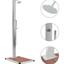 Piscine & Spa-vidaXL Douche d'extérieur avec receveur de douche WPC Acier inoxydable Marron