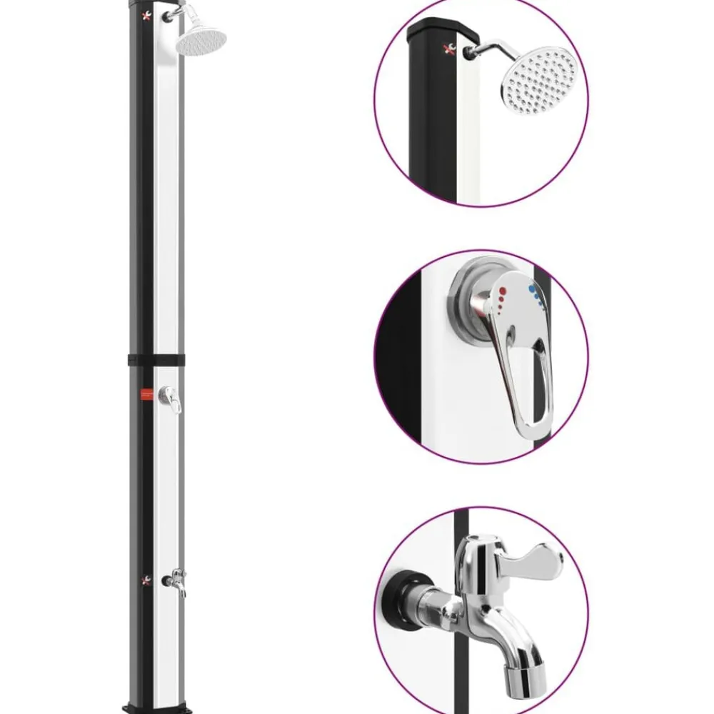 Piscine & Spa-vidaXL Douche solaire d'extérieur avec pomme de douche et robinet 35 L Argent