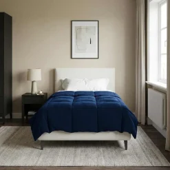 Linge-vidaXL Duvet complet toute l'année 135 x 200 cm Microfibre Bleu foncé