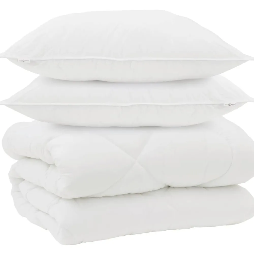 Linge-vidaXL Duvet d'hiver avec oreiller 3 pcs Blanc Microfibre