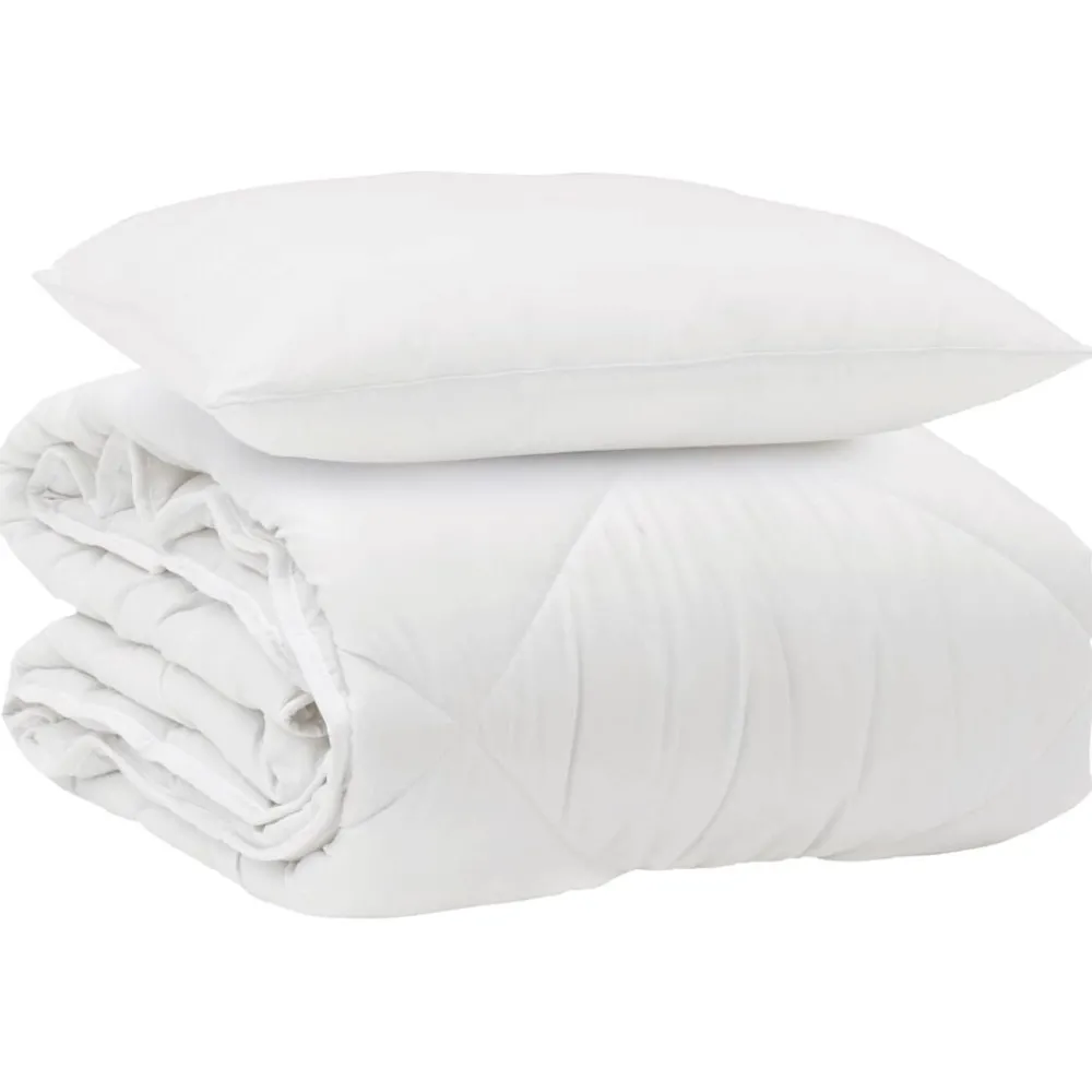 vidaXL Duvet toutes saisons avec oreiller 2 pcs Blanc Microfibre